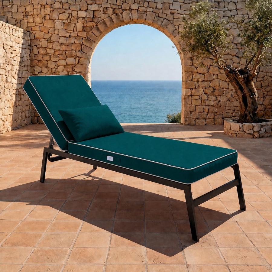 Colchoneta Premium para Tumbona 190x60 Verde Esmeralda - Grueso 10cm & Reposacabezas (Funda Extraíble)