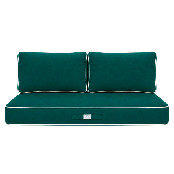 Conjunto de Cojines Premium 120x60 Verde Esmeralda - 1 Asiento + 2 Respaldos (Grueso 12cm & Passepoil)
