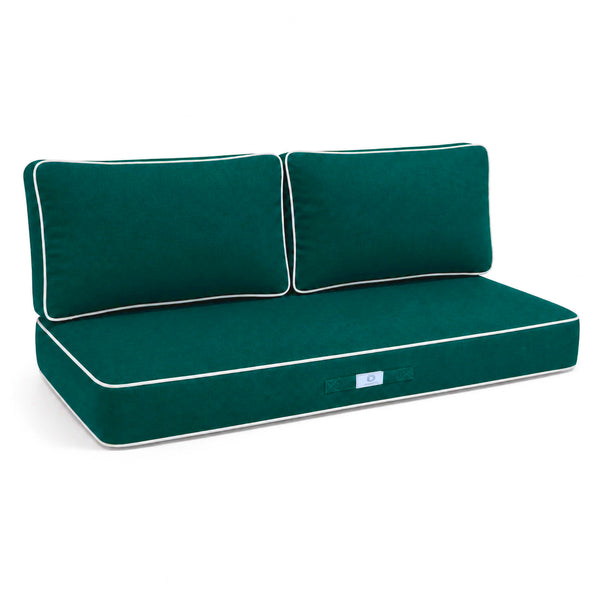 Conjunto de Cojines Premium 120x60 Verde Esmeralda - 1 Asiento + 2 Respaldos (Grueso 12cm & Passepoil)