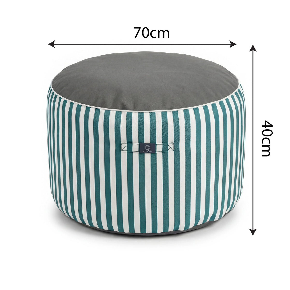 Puf Redondo Rayas Verde - Premium 270g - Altura 40cm Diámetro 70cm – esquema con medidas