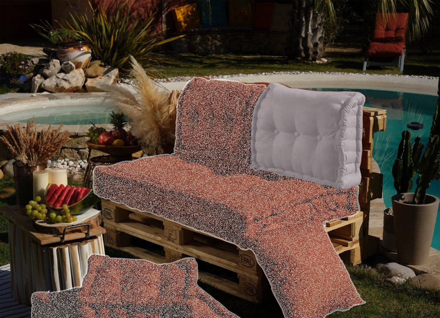 Coussin dossier pour palette capitonné en Polyester Gris galet 60x40x15cm - Deco-arts.fr