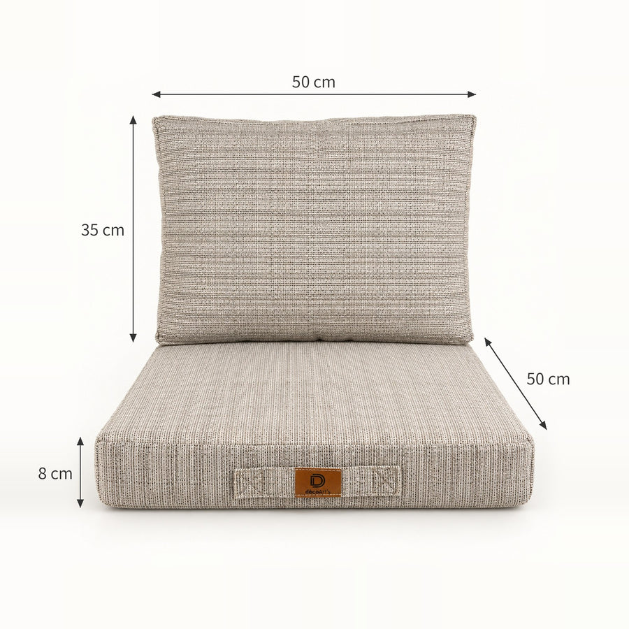 Conjunto de Cojines para Salón de Jardín 50x50 Beige Jaspeado Negro - Asiento + Respaldo (Premium 270g)