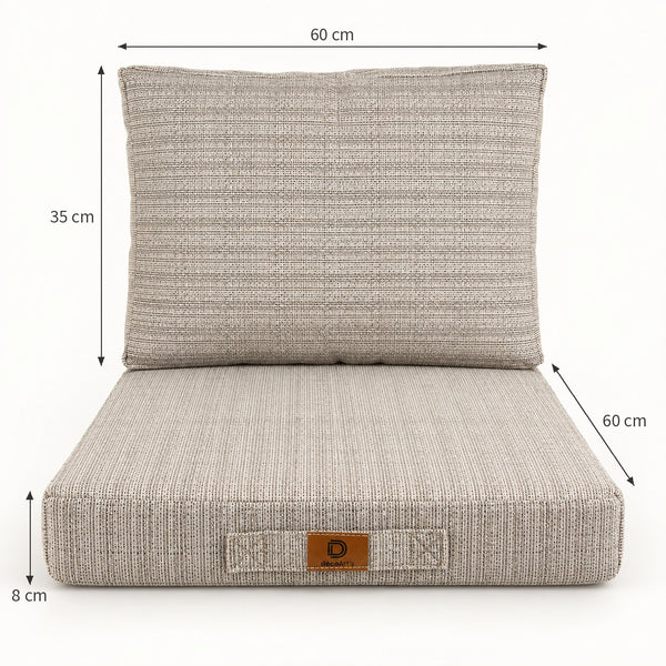 Ensemble Coussins Salon Jardin 60x60 Beige Chiné Noir - Assise + Dossier (Premium 270g)