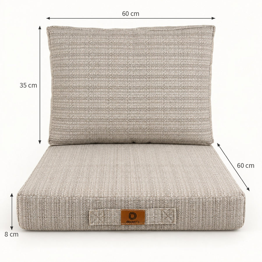 Ensemble Coussins Salon Jardin 60x60 Beige Chiné Noir - Assise + Dossier (Premium 270g)