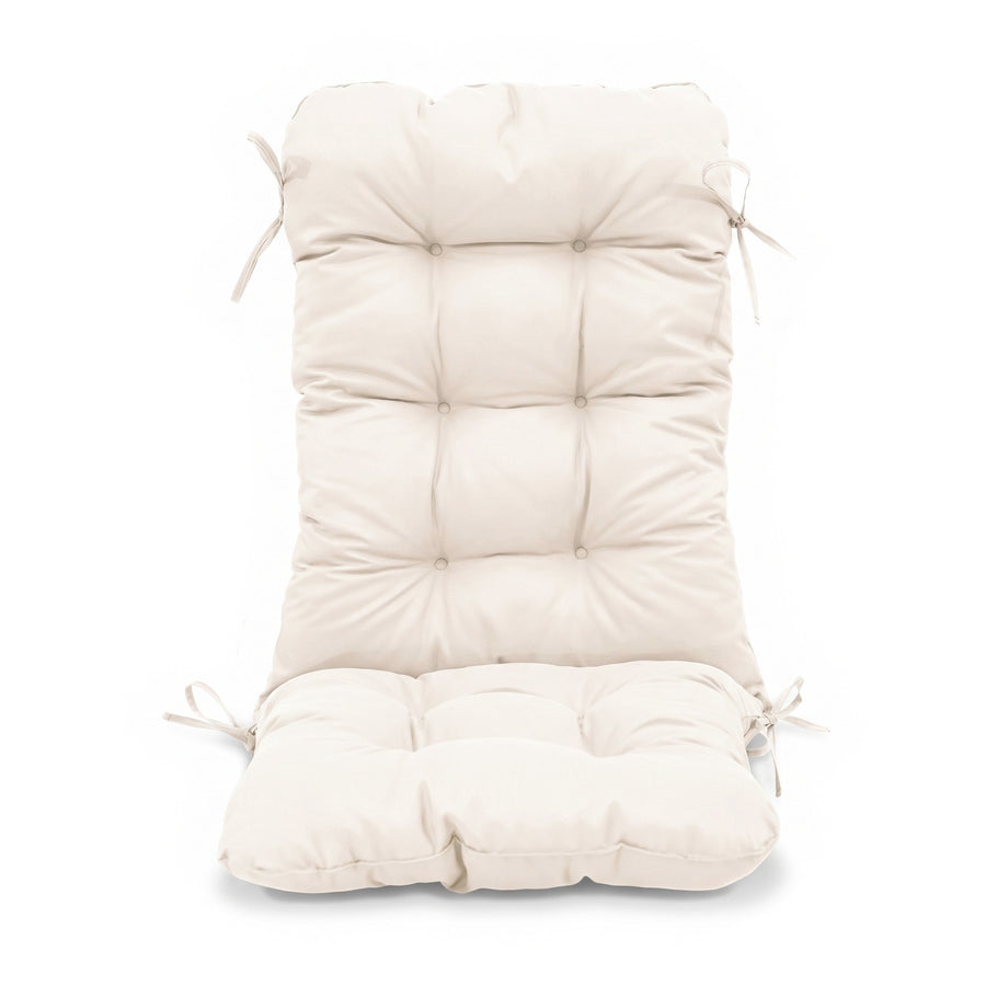 Coussin chaise dossier haut 120x50 Blanc Cassé capitonné avec liens d'attache, vue de face