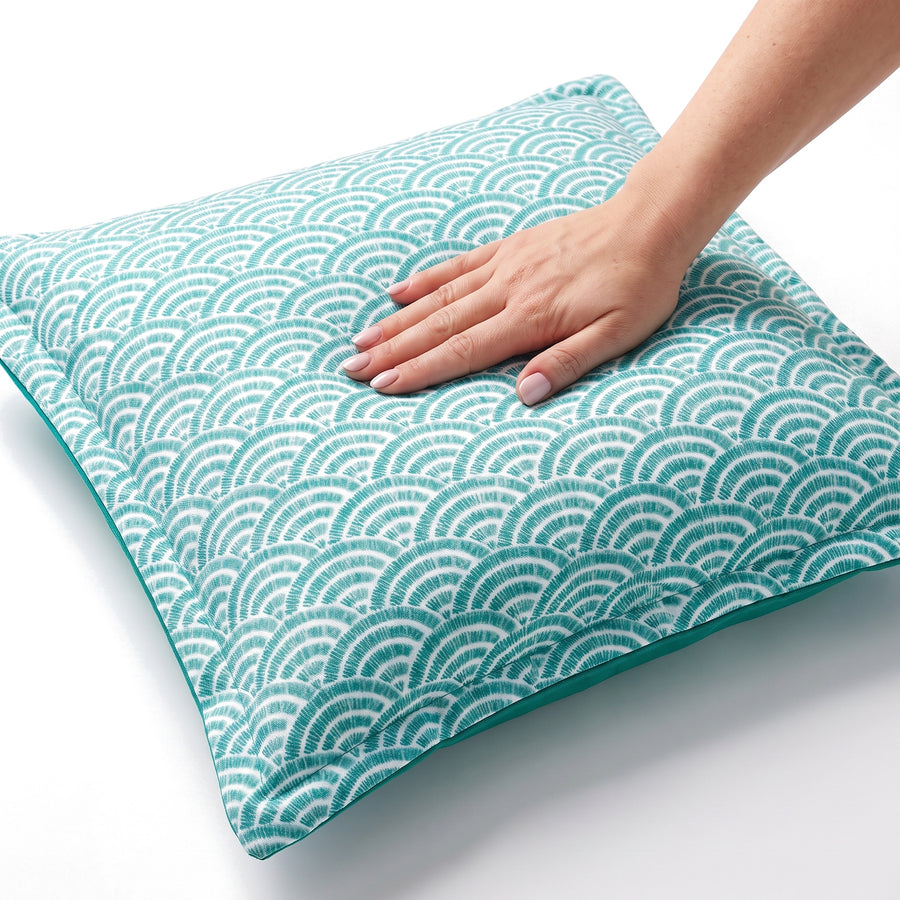 Cojín decorativo 45x45 motivo Abanicos Verdes – relleno mullido de fibra de poliéster