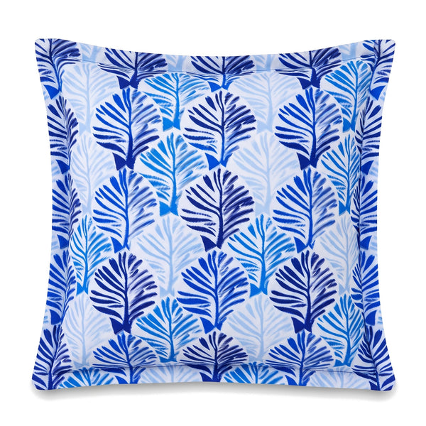 Coussin déco 45x45 motif Feuillage Bleu, vue de face