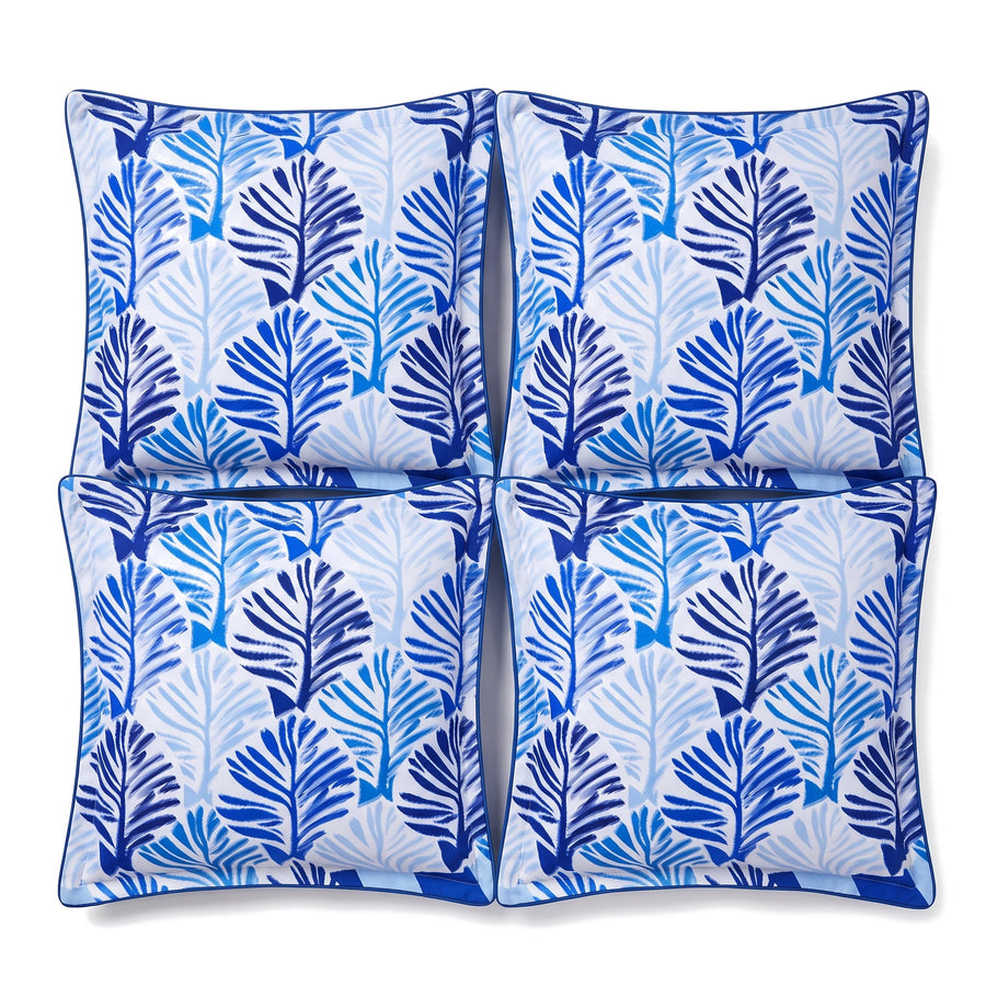 Lot de 4 coussins déco 45x45 motif Feuillage Bleu
