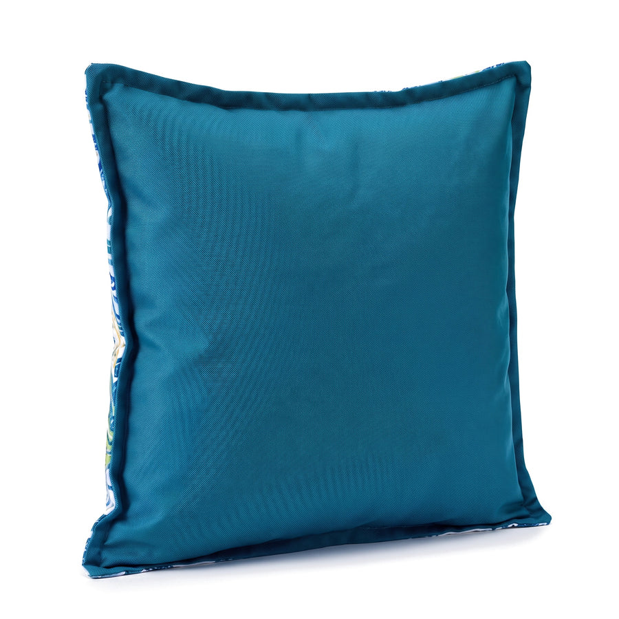 Coussin déco 45x45 motif Géométrique Vert, verso bleu canard uni