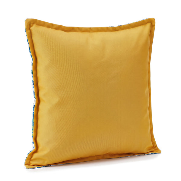 Cojín decorativo 45x45 motivo Rayas Solares, reverso amarillo liso