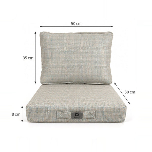 Ensemble Coussins Salon Jardin 50x50 Beige Chiné Turquoise - Assise + Dossier (Premium 270g)