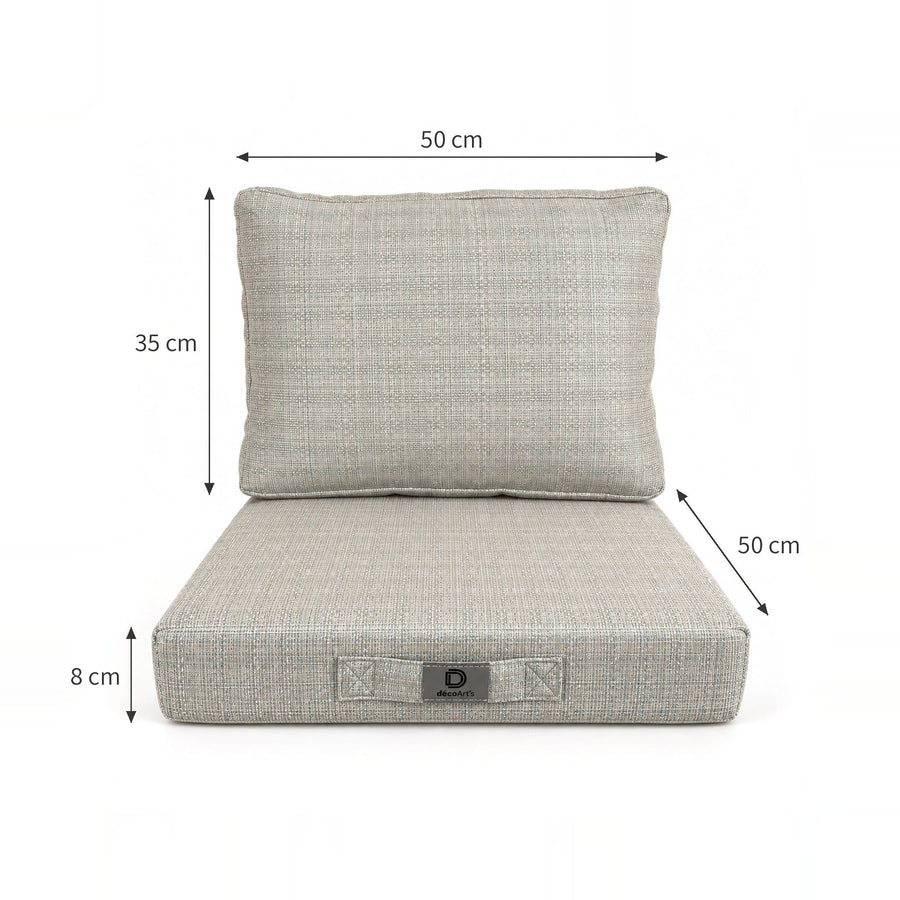 Ensemble Coussins Salon Jardin 50x50 Beige Chiné Turquoise - Assise + Dossier (Premium 270g)