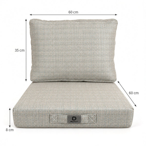 Ensemble Coussins Salon Jardin 60x60 Beige Chiné Turquoise - Assise + Dossier (Premium 270g)