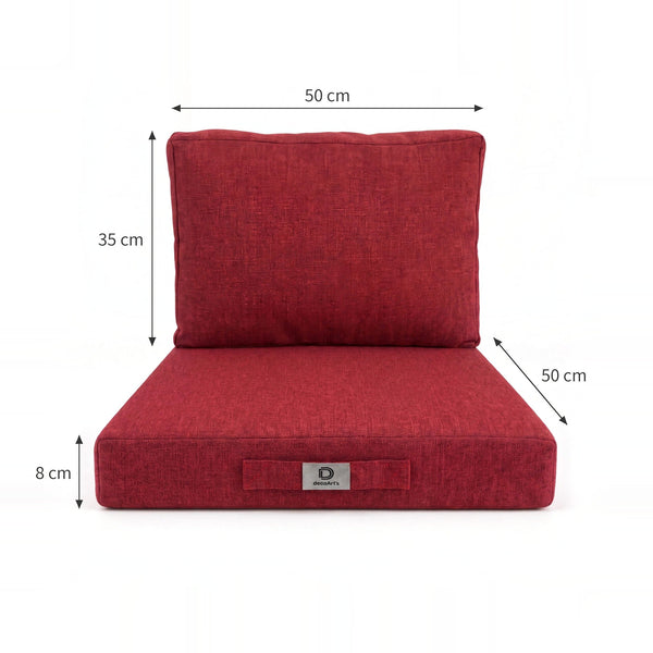 Conjunto de Cojines para Salón de Jardín 50x50 Rojo Burdeos - Asiento + Respaldo (Premium 270g)