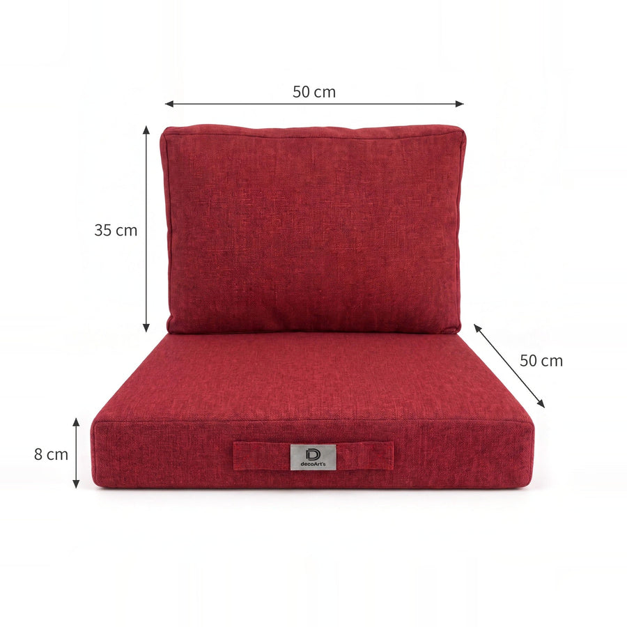 Conjunto de Cojines para Salón de Jardín 50x50 Rojo Burdeos - Asiento + Respaldo (Premium 270g)