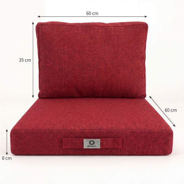 Conjunto de Cojines para Salón de Jardín 60x60 Rojo Burdeos - Asiento + Respaldo (Premium 270g)
