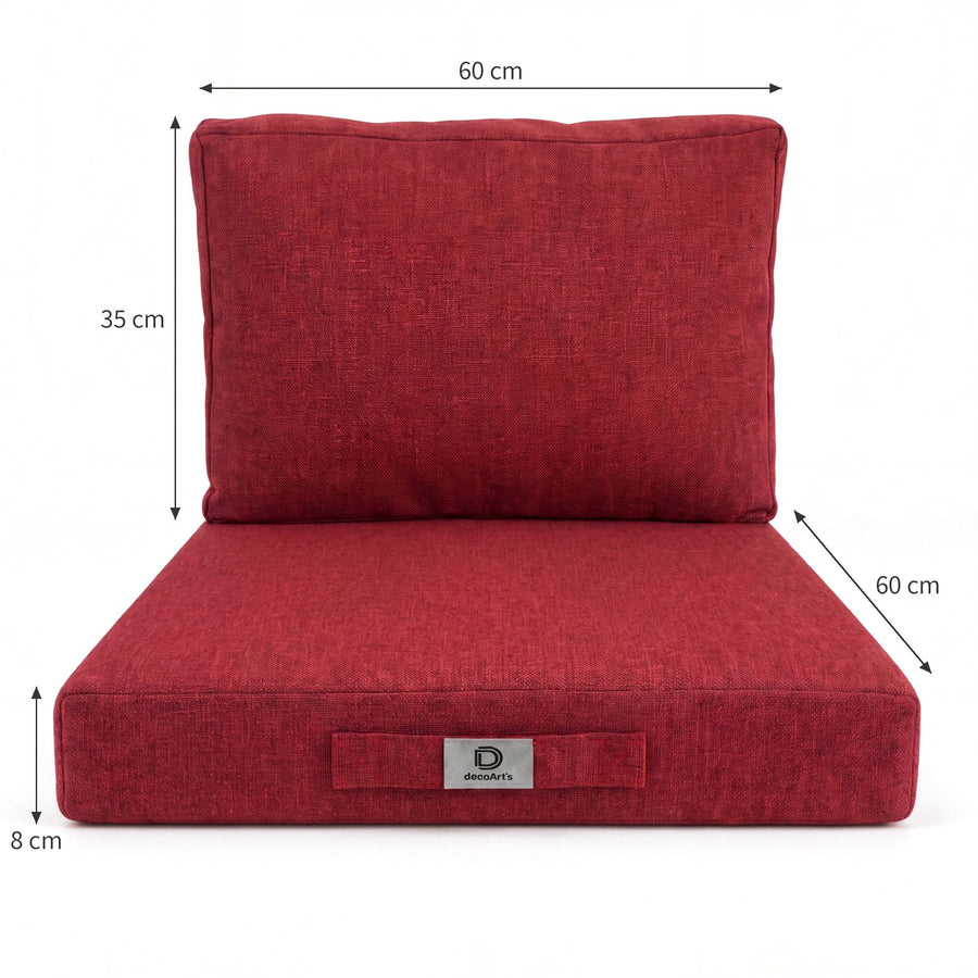 Conjunto de Cojines para Salón de Jardín 60x60 Rojo Burdeos - Asiento + Respaldo (Premium 270g)