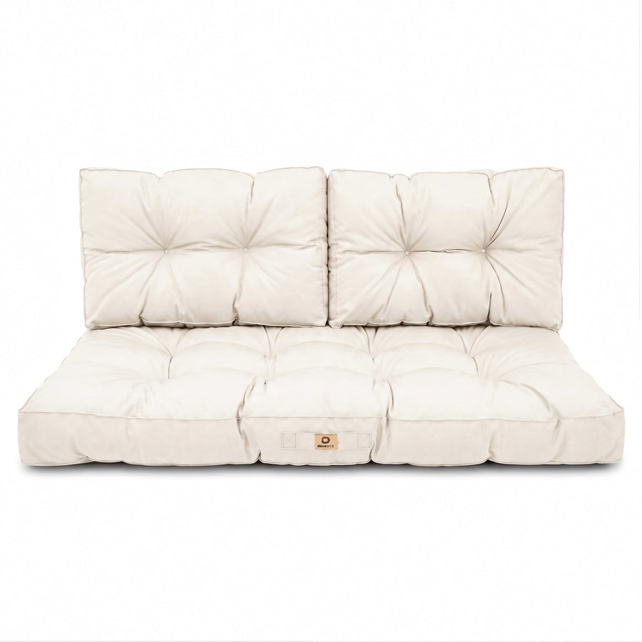 Ensemble coussins capitonné banquette 100x50 Blanc Cassé, vue de face