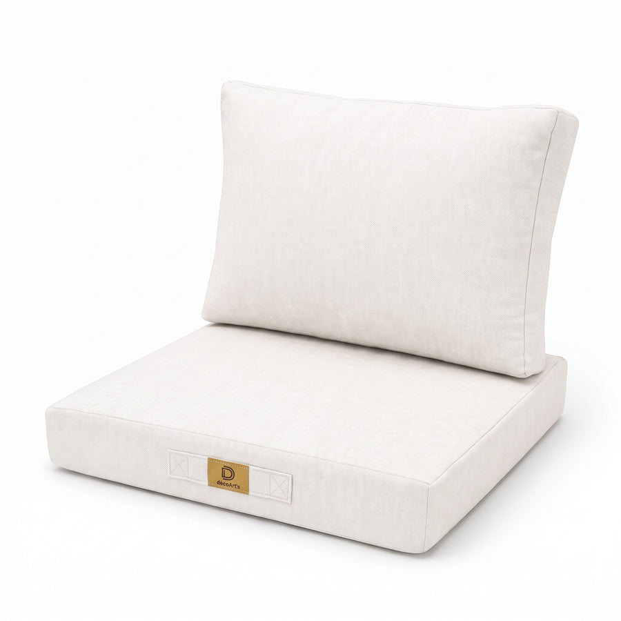 Ensemble Coussins Fauteuil 50x50 Blanc Cassé - Effet Lin & Déhoussable (Assise + Dossier)