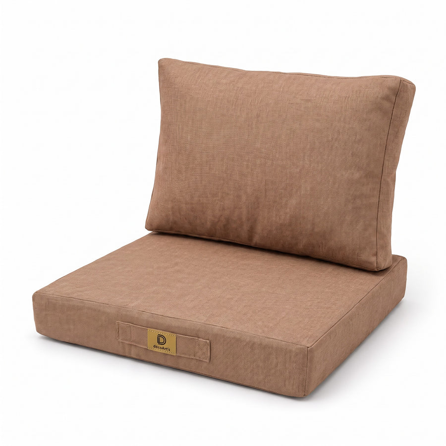 Ensemble Coussins Fauteuil 50x50 Terracotta - Effet Lin & Déhoussable (Assise + Dossier)