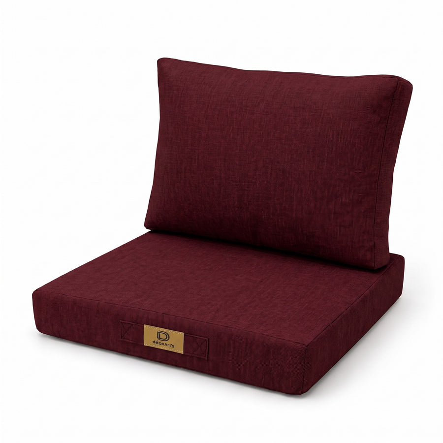 Ensemble Coussins Fauteuil 60x60 Prune - Effet Lin & Déhoussable (Assise + Dossier)