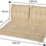 Kit de coussins palette Deco Arts, assise et dossiers épais 20cm, beige clair pour fauteuils et canapés, 120x80 cm.