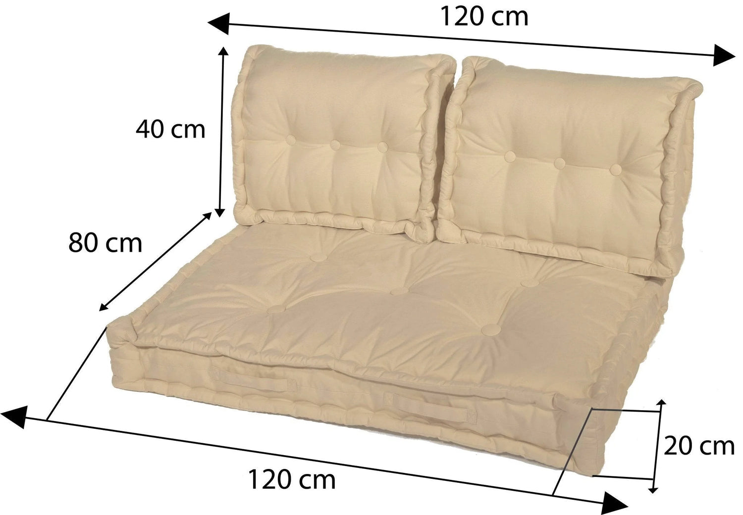 Coussins palette capitonné 120x80x20cm Beige clair - Deco-arts.fr