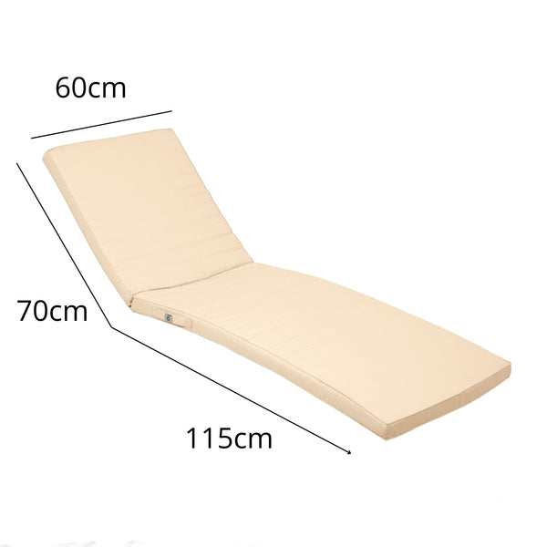 Matelas bain de soleil beige pour transat, déhoussable et imperméable, dimensions 185x60 cm, par Deco-arts.fr