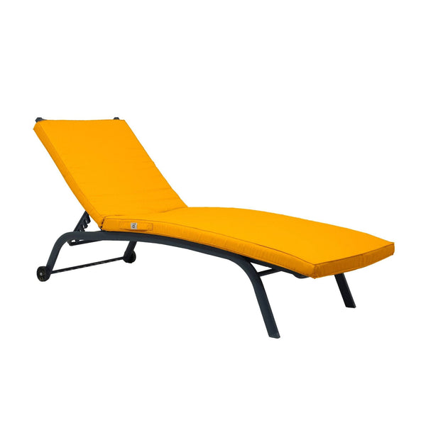Matelas bain de soleil jaune miel pour transat, déhoussable et imperméable, 185x60 cm, confortable et pratique.
