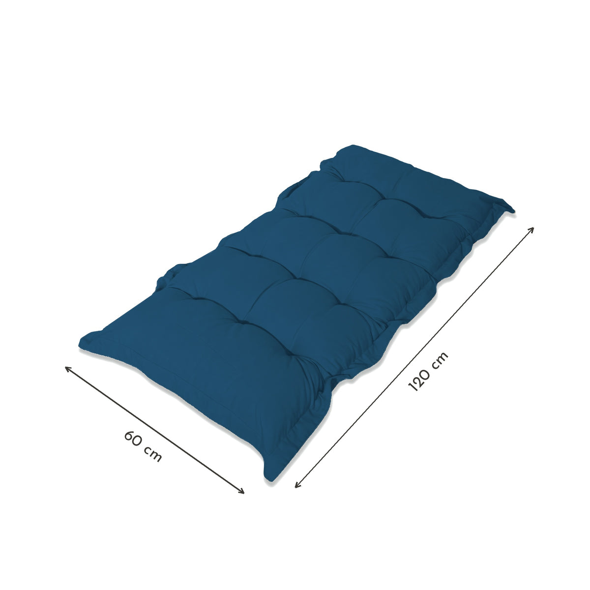 Cojín Acolchado para Banco y Suelo 120x60 Azul Petróleo - Grueso 10cm (Versátil) – esquema con medidas