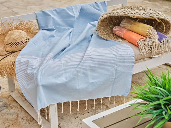Fouta en coton miami 100x200cm bleu ciel - Deco-arts.fr