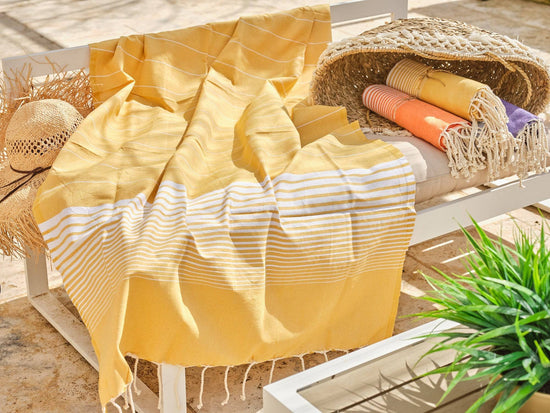 Fouta en coton miami 100x200cm jaune - Deco-arts.fr
