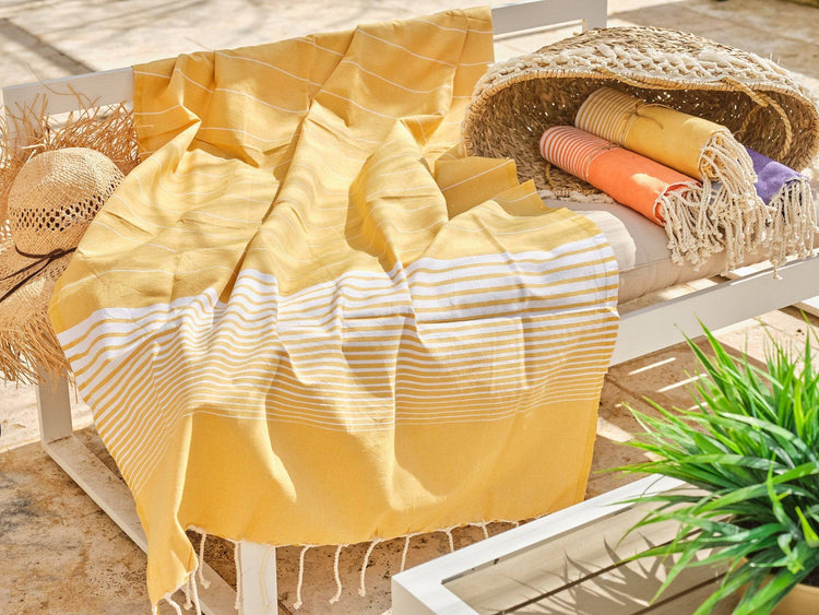 Fouta en coton miami 100x200cm jaune - Deco-arts.fr