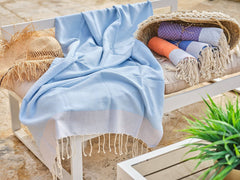 Fouta pequeña de algodón rombos 100x200cm celeste