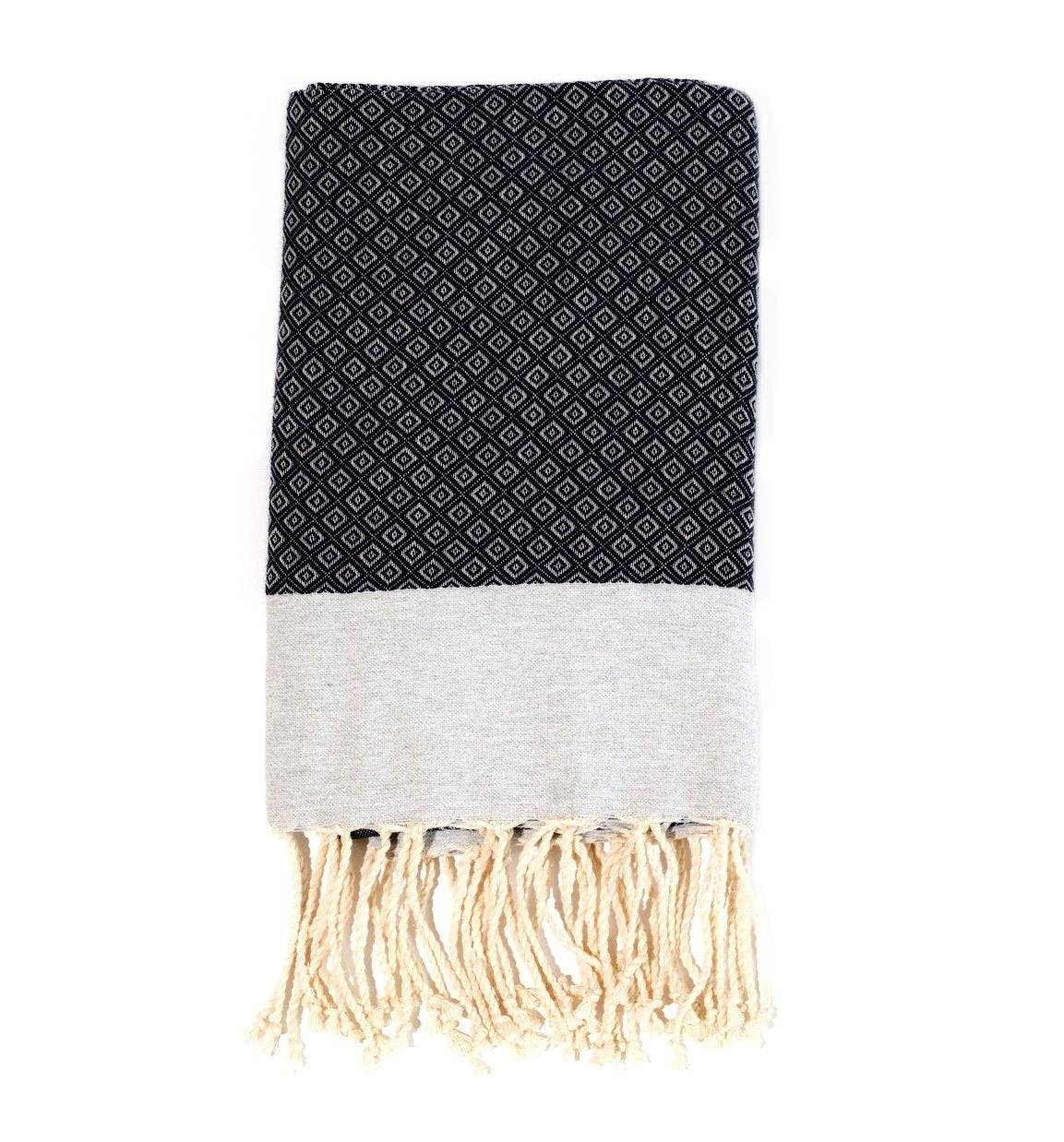 Fouta en coton petit losange 100x200cm bleu marine - Deco-arts.fr