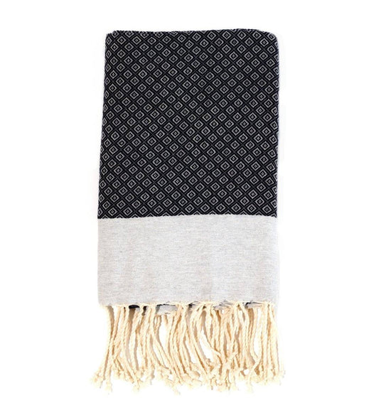 Fouta en coton petit losange 100x200cm bleu marine - Deco-arts.fr