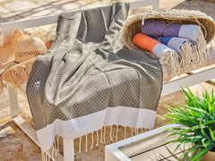 Fouta en coton petit losange 100x200cm gris foncé