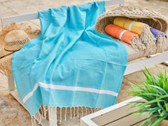 Fouta en coton tissage nid d'abeille spa 100x200cm turquoise