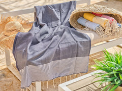 Fouta de algodón Ziwane tejido alveolar 100x200cm azul marino