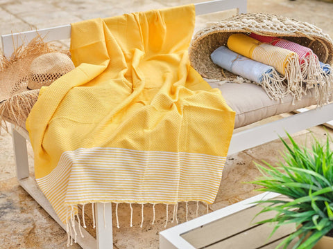 Fouta de algodón Ziwane tejido alveolar 100x200cm amarillo