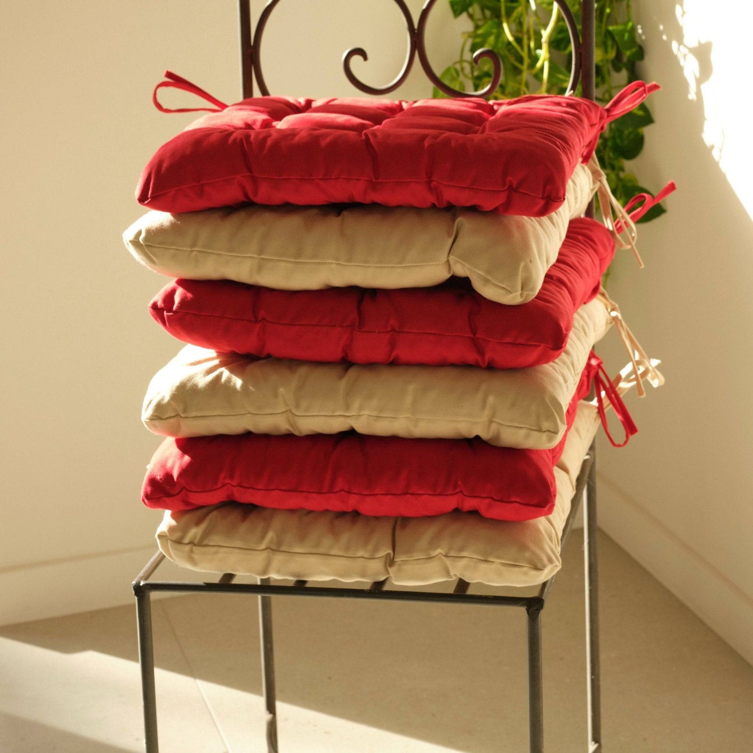 Lot de 4 Galettes de chaise 40 x 40 cm - Rouge piment - Deco-arts.fr