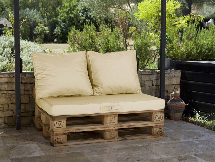 Lot matelas pour palette déhoussable avec assise de 120x80x10cm et dossier Beige Clair - Deco-arts.fr