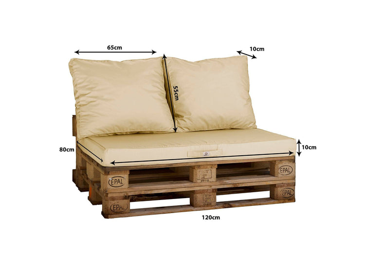 Lot matelas pour palette déhoussable avec assise de 120x80x10cm et dossier Beige Clair - Deco-arts.fr