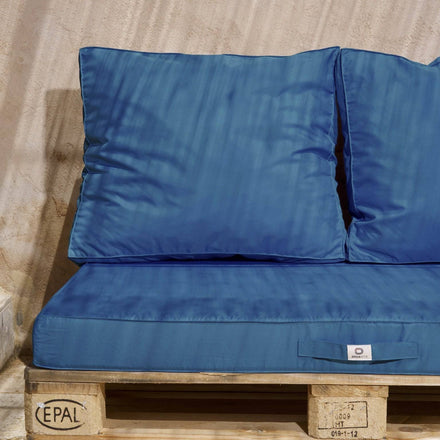 Kit Coussins Palette Déhoussable 120x80 Bleu Pétrole - Imperméable & Extérieur (1 Assise + 2 Dossiers)