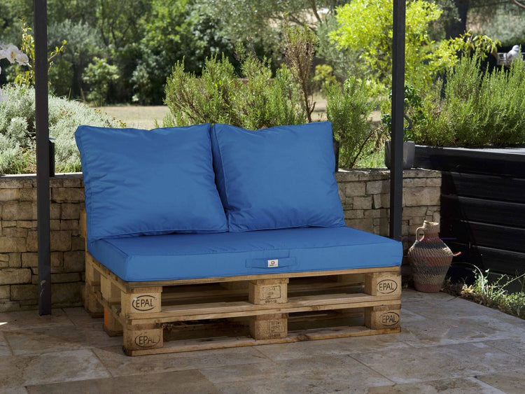Lot matelas pour palette déhoussable avec assise de 120x80x10cm et dossier Bleu Petrole - Deco-arts.fr