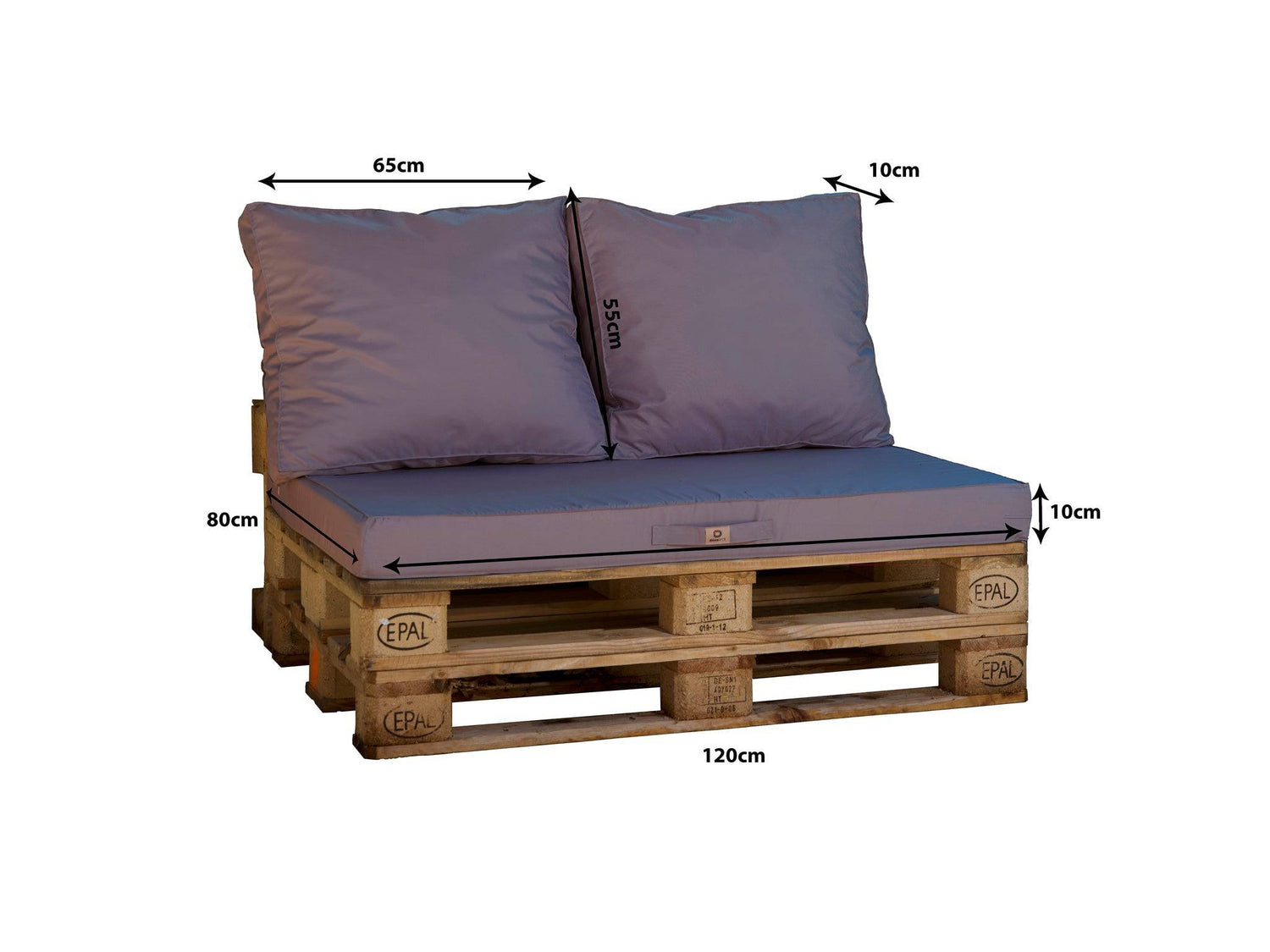 Lot matelas pour palette déhoussable avec assise de 120x80x10cm et dossier Gris Carbone - Deco-arts.fr