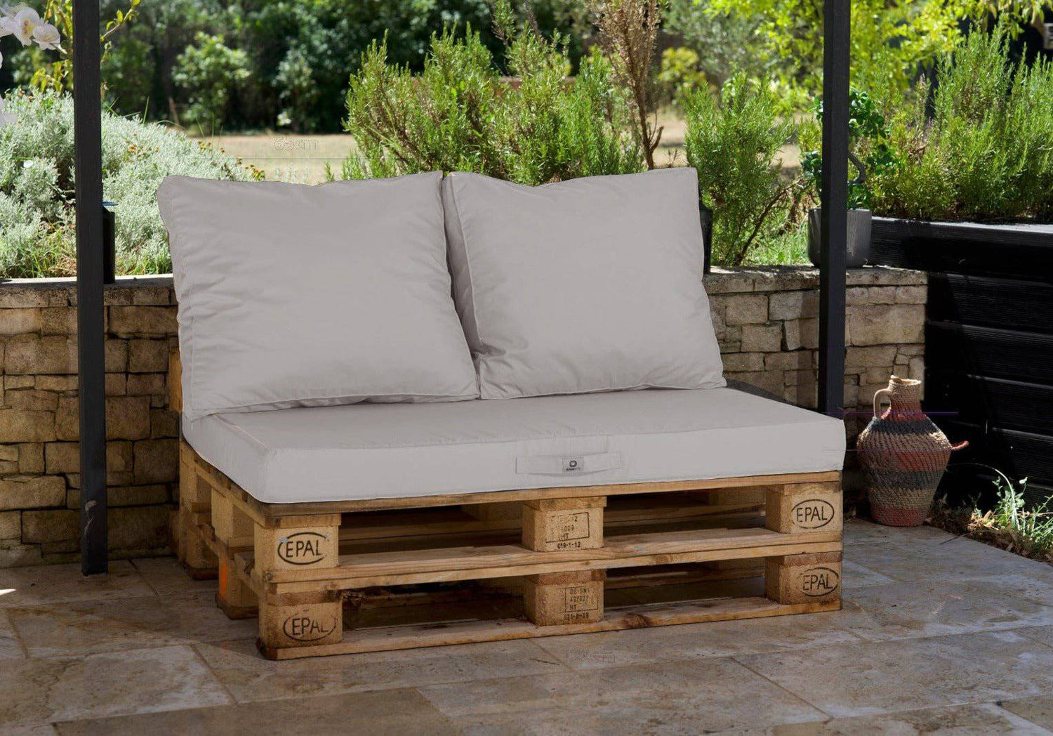 Lot matelas pour palette déhoussable avec assise de 120x80x10cm et dossier Gris Galet - Deco-arts.fr