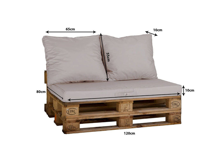 Lot matelas pour palette déhoussable avec assise de 120x80x10cm et dossier Gris Galet - Deco-arts.fr