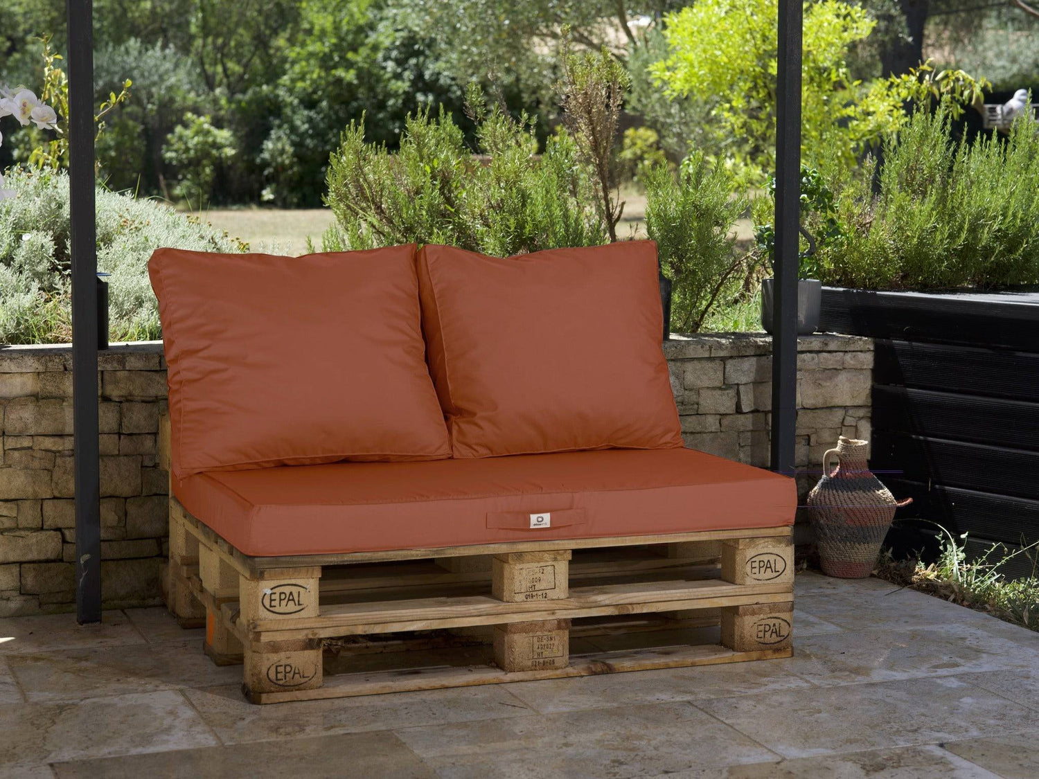 Lot matelas pour palette déhoussable avec assise de 120x80x10cm et dossier Terracotta - Deco-arts.fr