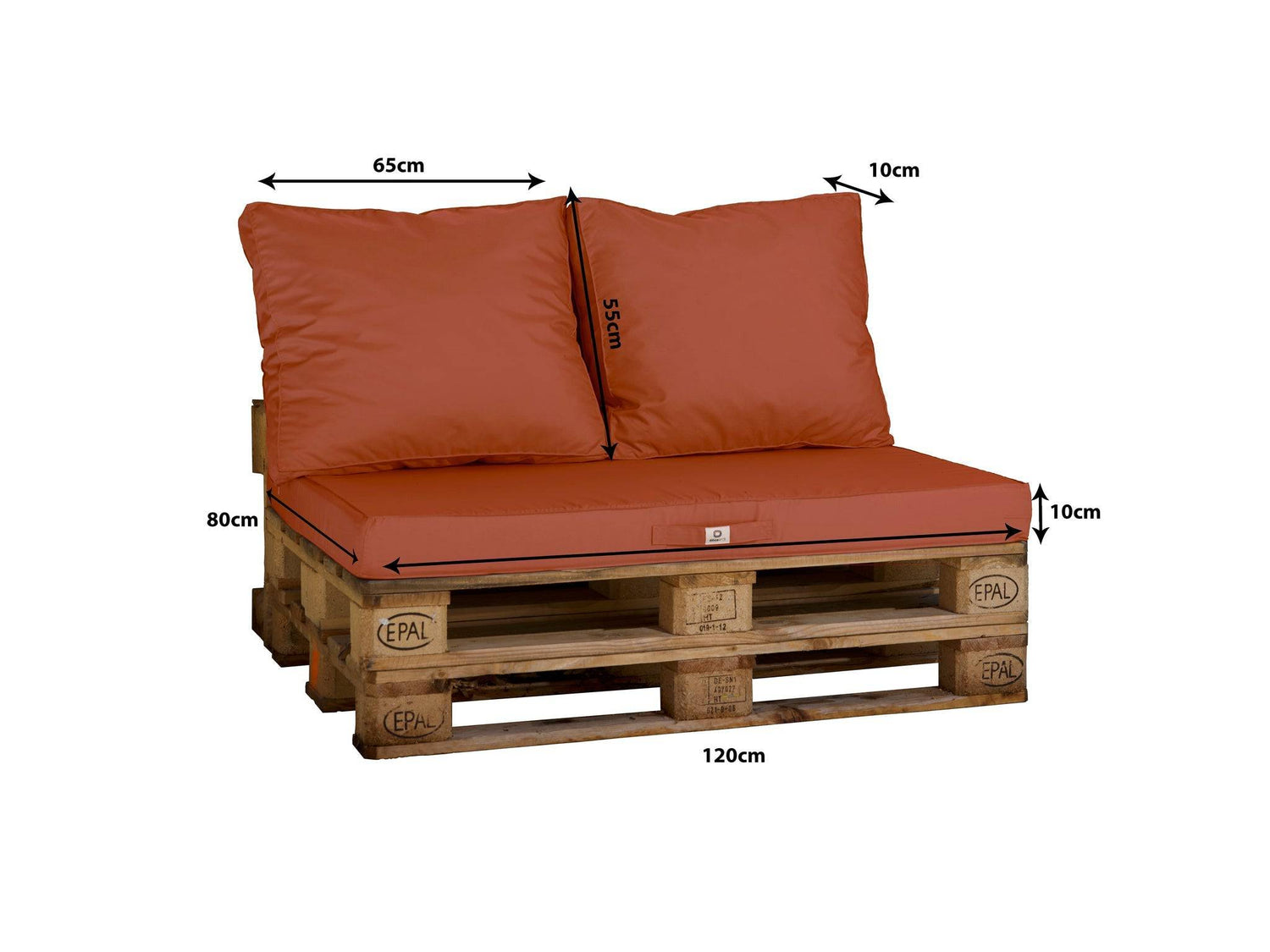 Lot matelas pour palette déhoussable avec assise de 120x80x10cm et dossier Terracotta - Deco-arts.fr